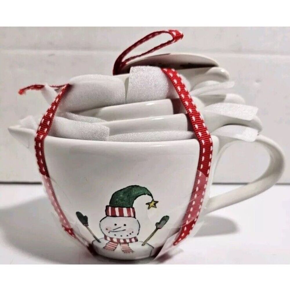 Rae Dunn Snowman Christmas Measuring Cups Holiday Artisan Collection Magenta NEW